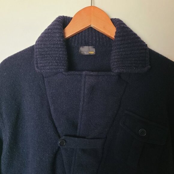 Fendi Blue Mens Coat Jacket Wool Blend XL - Picture 2 of 15